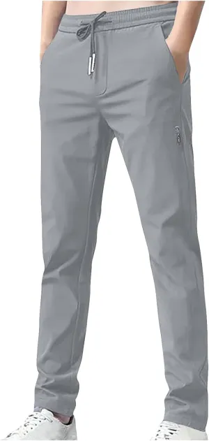 Men's Casual Stretch Pants 2024 Elastic Waist Lightweight Classic Work Pants Slim Fit Summer Beach Pants with Pockets