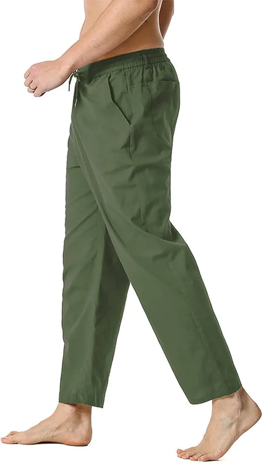 Men's Casual Stretch Pants 2024 Elastic Waist Lightweight Classic Work Pants Slim Fit Summer Beach Pants with Pockets