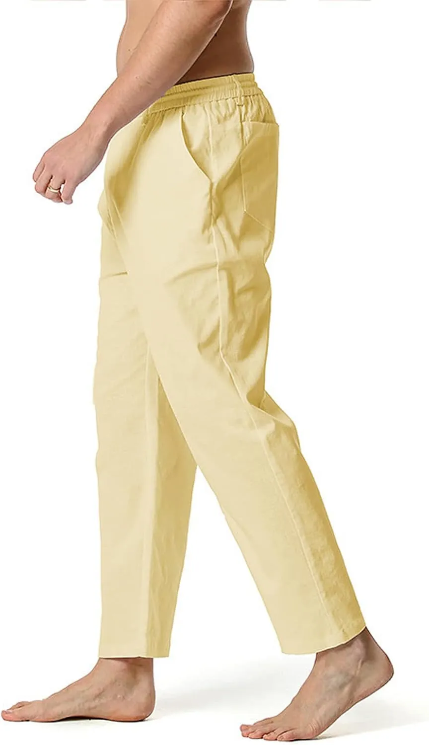 Men's Casual Stretch Pants 2024 Elastic Waist Lightweight Classic Work Pants Slim Fit Summer Beach Pants with Pockets