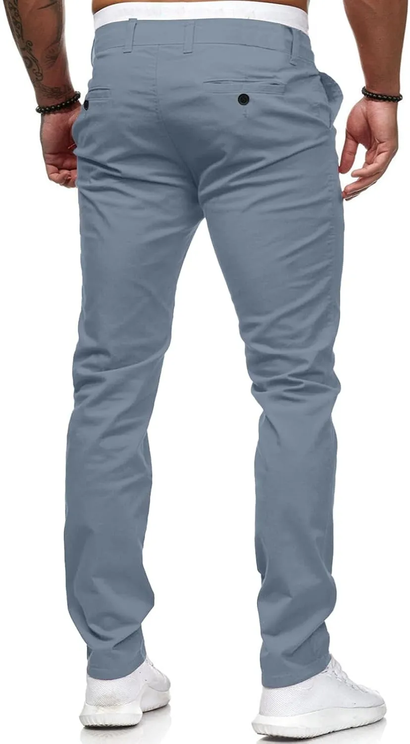 Men's Chino Pants Casual Stretch Waist Tapered Trousers with Pockets Loose Fit Joggers Pockets Tapered Sweatpants