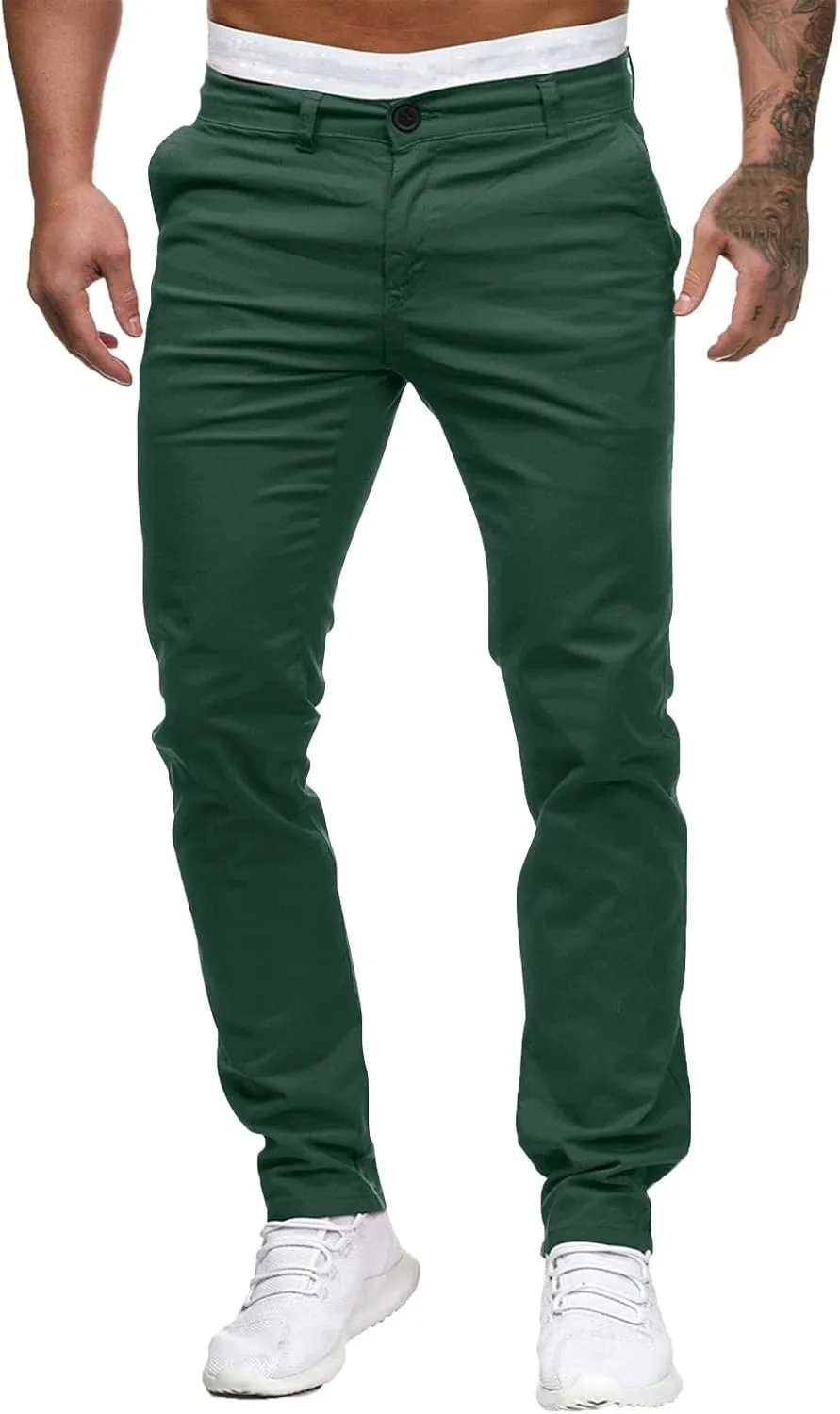 Men's Chino Pants Casual Stretch Waist Tapered Trousers with Pockets Loose Fit Joggers Pockets Tapered Sweatpants