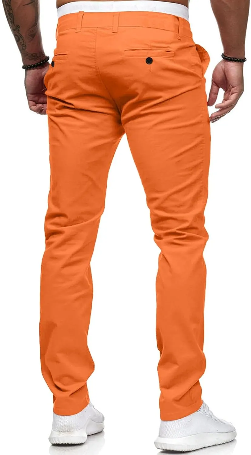 Men's Chino Pants Casual Stretch Waist Tapered Trousers with Pockets Loose Fit Joggers Pockets Tapered Sweatpants