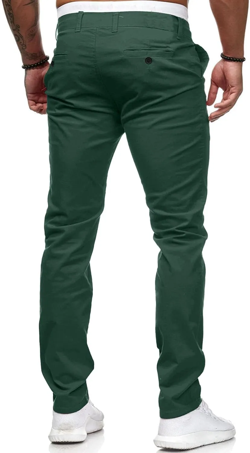 Men's Chino Pants Casual Stretch Waist Tapered Trousers with Pockets Loose Fit Joggers Pockets Tapered Sweatpants