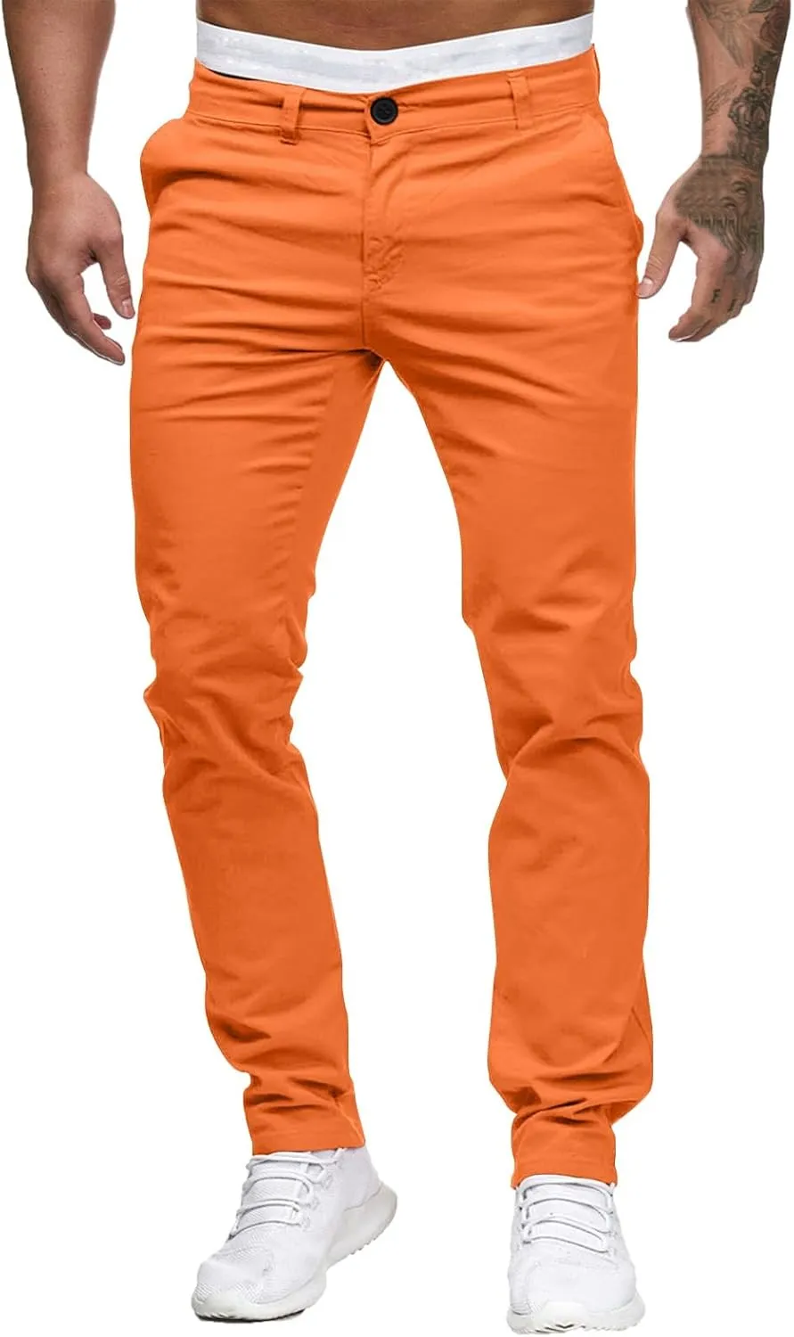 Men's Chino Pants Casual Stretch Waist Tapered Trousers with Pockets Loose Fit Joggers Pockets Tapered Sweatpants