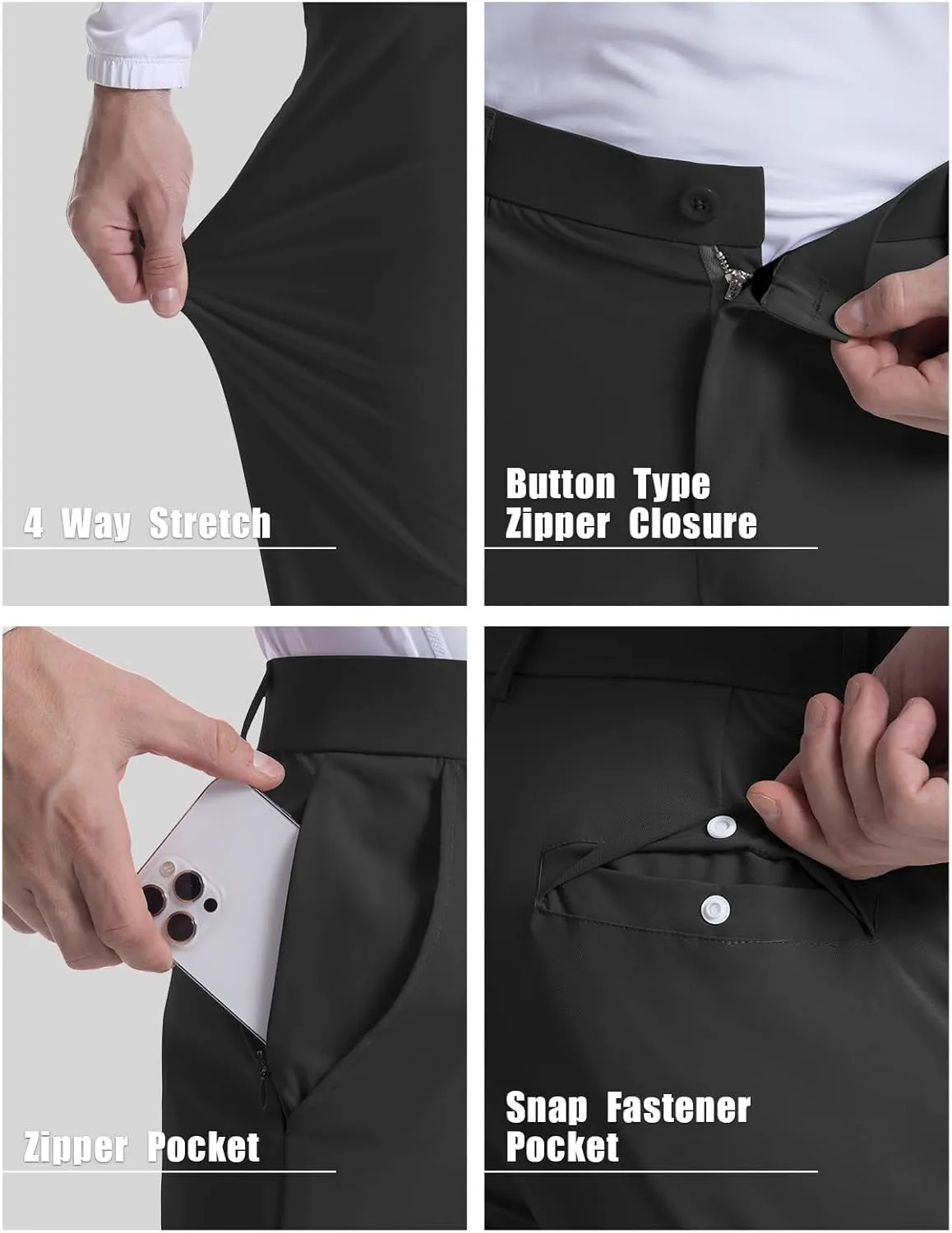 Men's Classic-Fit Casual Stretch Chino Pant Extreme Motion Flat Front Regular Straight Pant Tapered Golf Pants Trouser