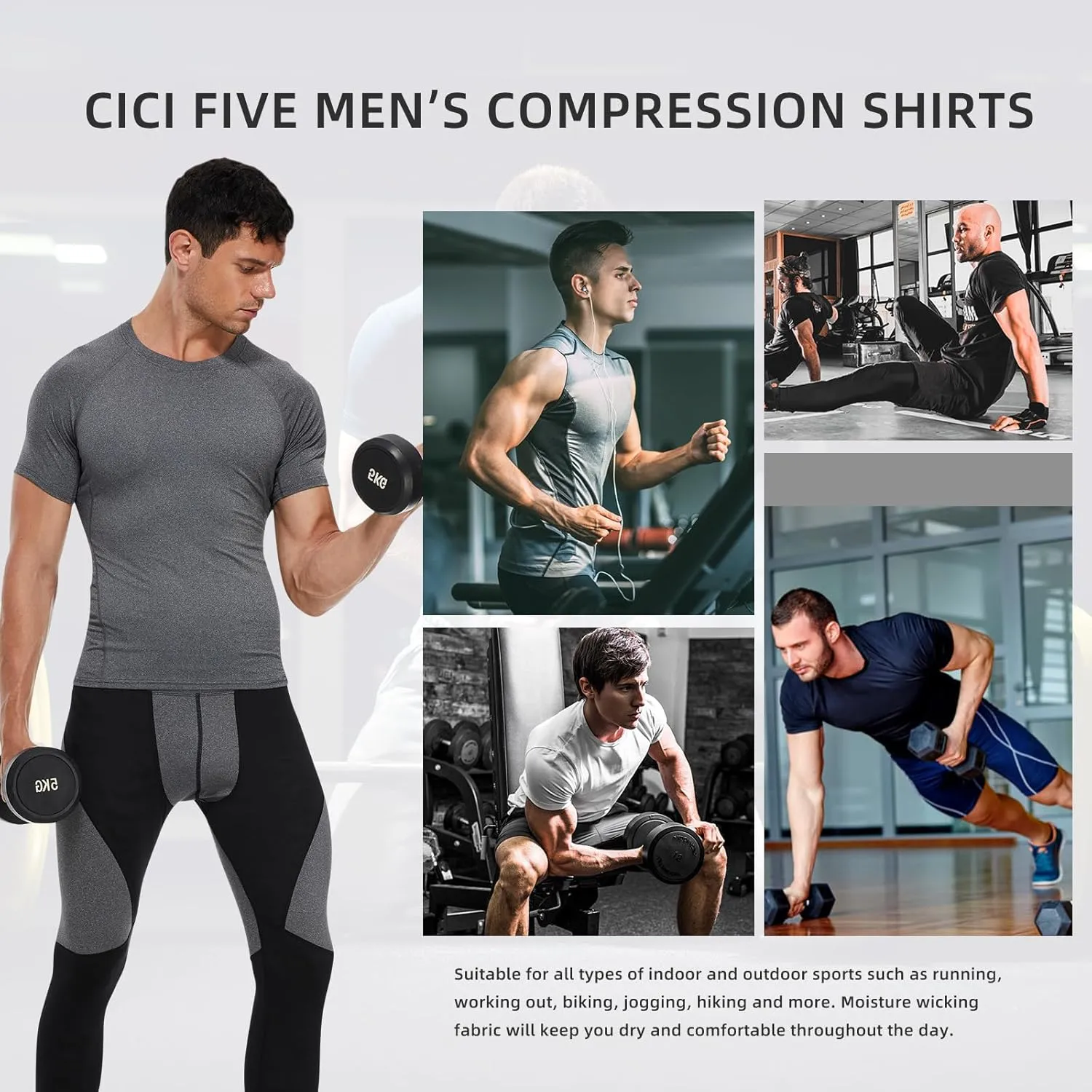 Men's Compression Shirt Short Sleeve Athletic Workout T Shirt Quick Dry Undershirts Baselayer Gym Tops