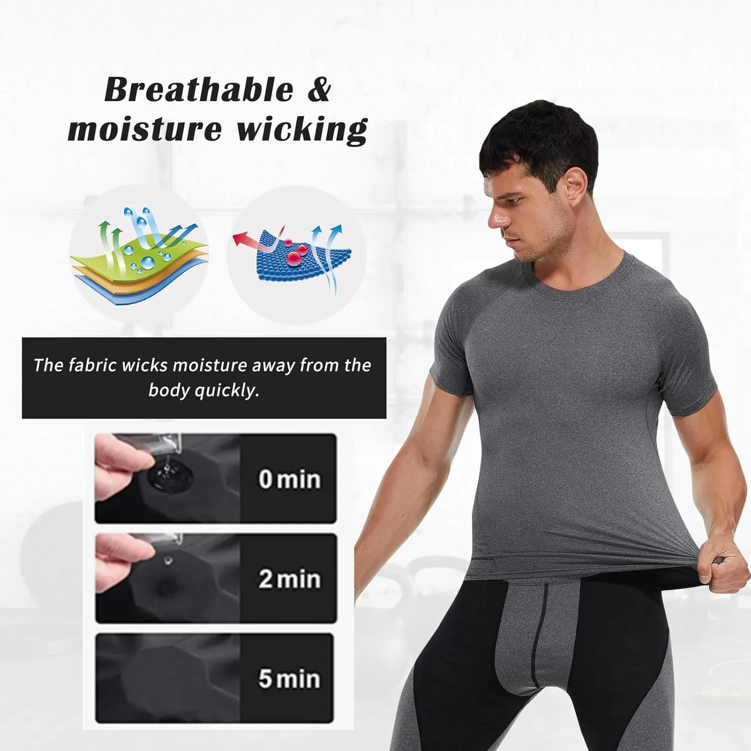 Men's Compression Shirt Short Sleeve Athletic Workout T Shirt Quick Dry Undershirts Baselayer Gym Tops