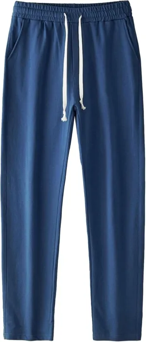 Men's Cotton Basic Comfort Outdoor Pants Straight Leg Drawstring Baggy Trousers Solid Casual Stretch Atletic Pants