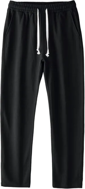 Men's Cotton Basic Comfort Outdoor Pants Straight Leg Drawstring Baggy Trousers Solid Casual Stretch Atletic Pants
