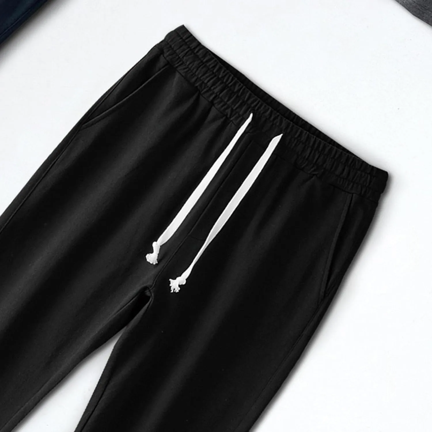 Men's Cotton Basic Comfort Outdoor Pants Straight Leg Drawstring Baggy Trousers Solid Casual Stretch Atletic Pants