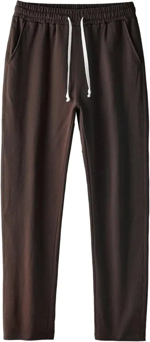 Men's Cotton Basic Comfort Outdoor Pants Straight Leg Drawstring Baggy Trousers Solid Casual Stretch Atletic Pants