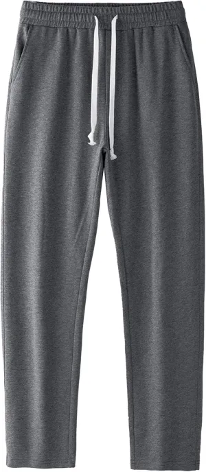 Men's Cotton Basic Comfort Outdoor Pants Straight Leg Drawstring Baggy Trousers Solid Casual Stretch Atletic Pants
