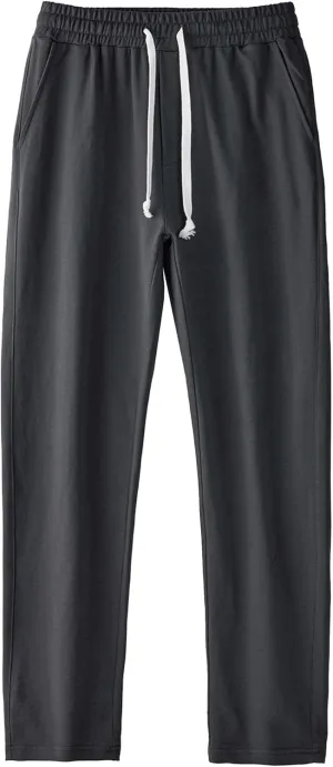 Men's Cotton Basic Comfort Outdoor Pants Straight Leg Drawstring Baggy Trousers Solid Casual Stretch Atletic Pants