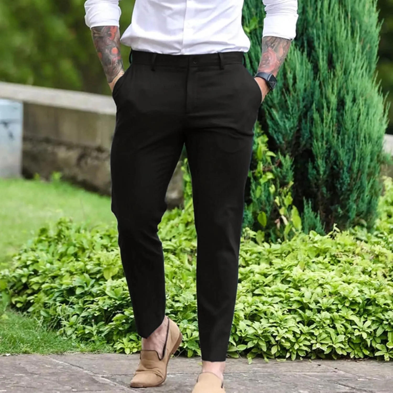 Mens Dress Pants Slim Fit Tapered Flat Front Travel Pant Business Casual Stretch Golf Dress Pants Work Slacks Trouser