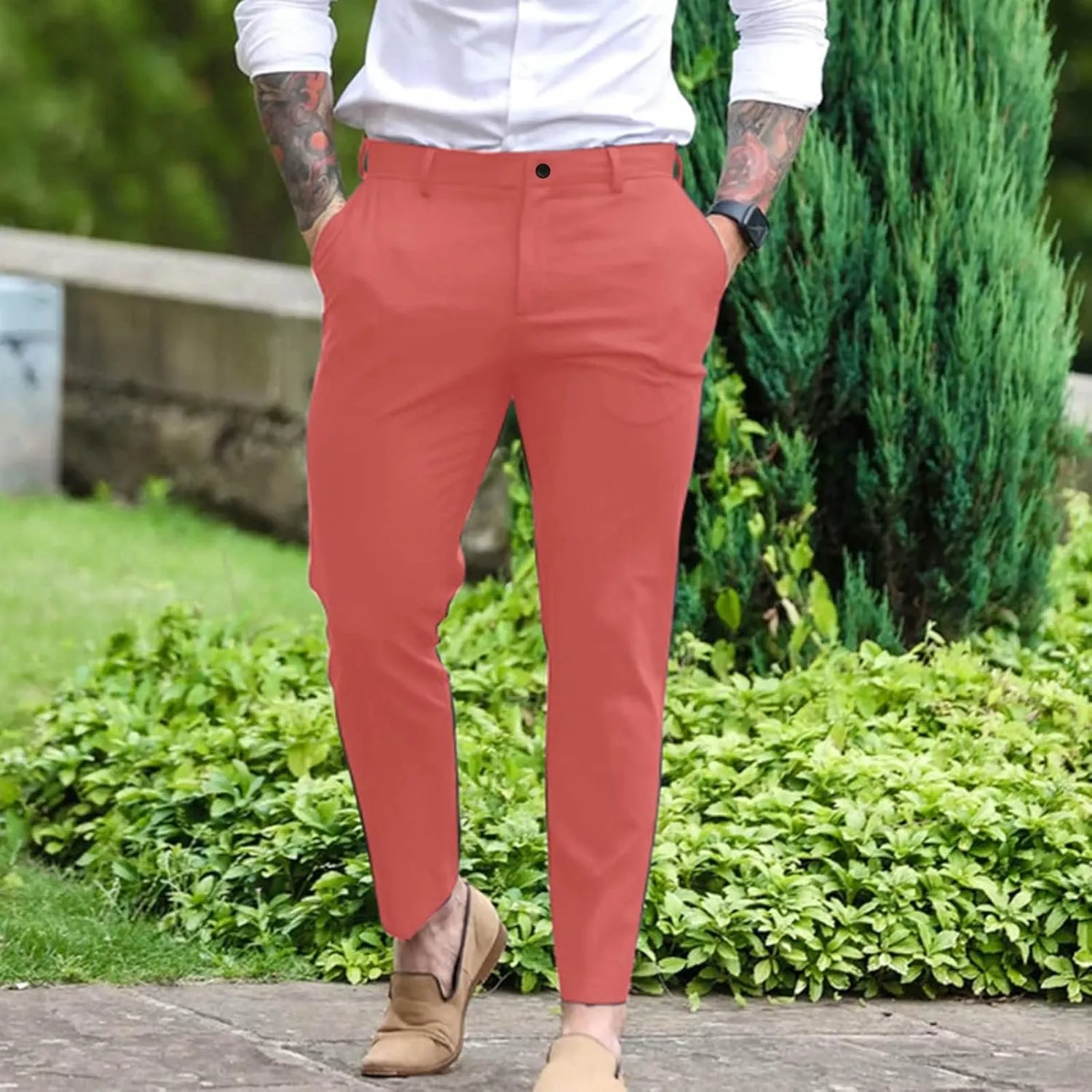 Mens Dress Pants Slim Fit Tapered Flat Front Travel Pant Business Casual Stretch Golf Dress Pants Work Slacks Trouser