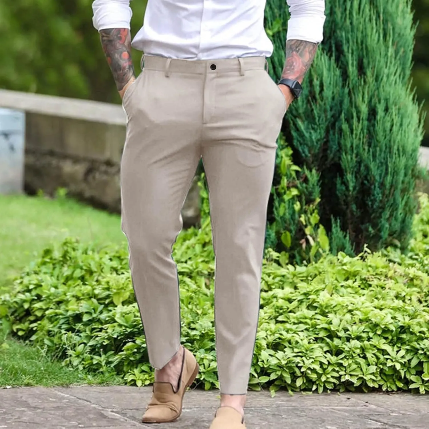 Mens Dress Pants Slim Fit Tapered Flat Front Travel Pant Business Casual Stretch Golf Dress Pants Work Slacks Trouser