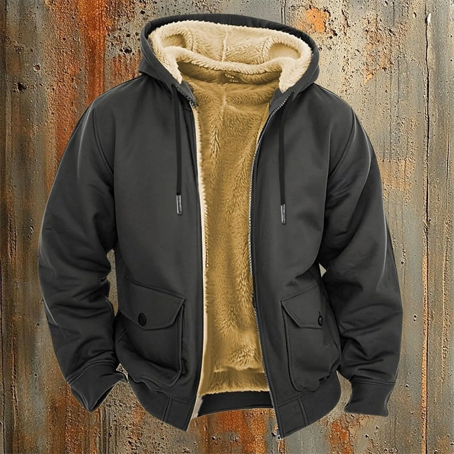 Mens Fleece Hoodie Sherpa Lined Hoodies Jacket Winter Full Zip Warm Heavyweight Thick Fuzzy Hooded Sweatshirt