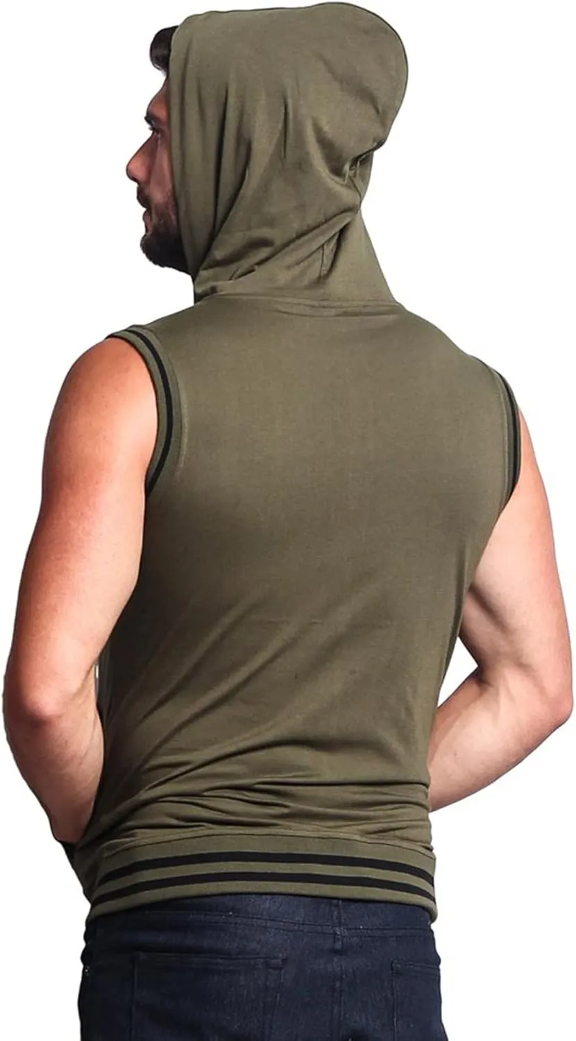 Men's Lightweight Athletic Casual Sleeveless Contrast Zipper Hoodie