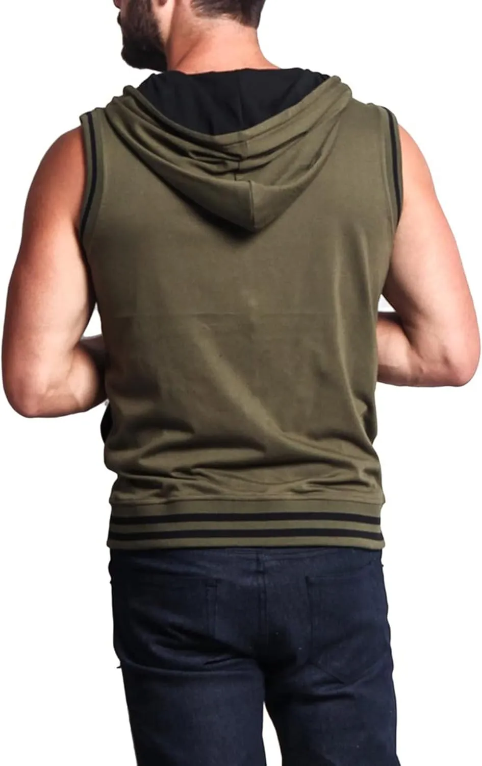 Men's Lightweight Athletic Casual Sleeveless Contrast Zipper Hoodie