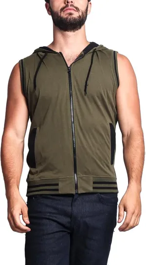 Men's Lightweight Athletic Casual Sleeveless Contrast Zipper Hoodie