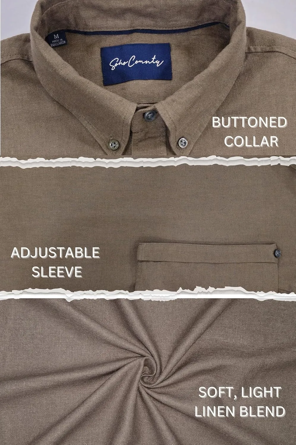 Mens Linen Blend Short Sleeve Casual Shirt for Vacation, Holiday, Casual Party, Lightweight Button Down Shirt