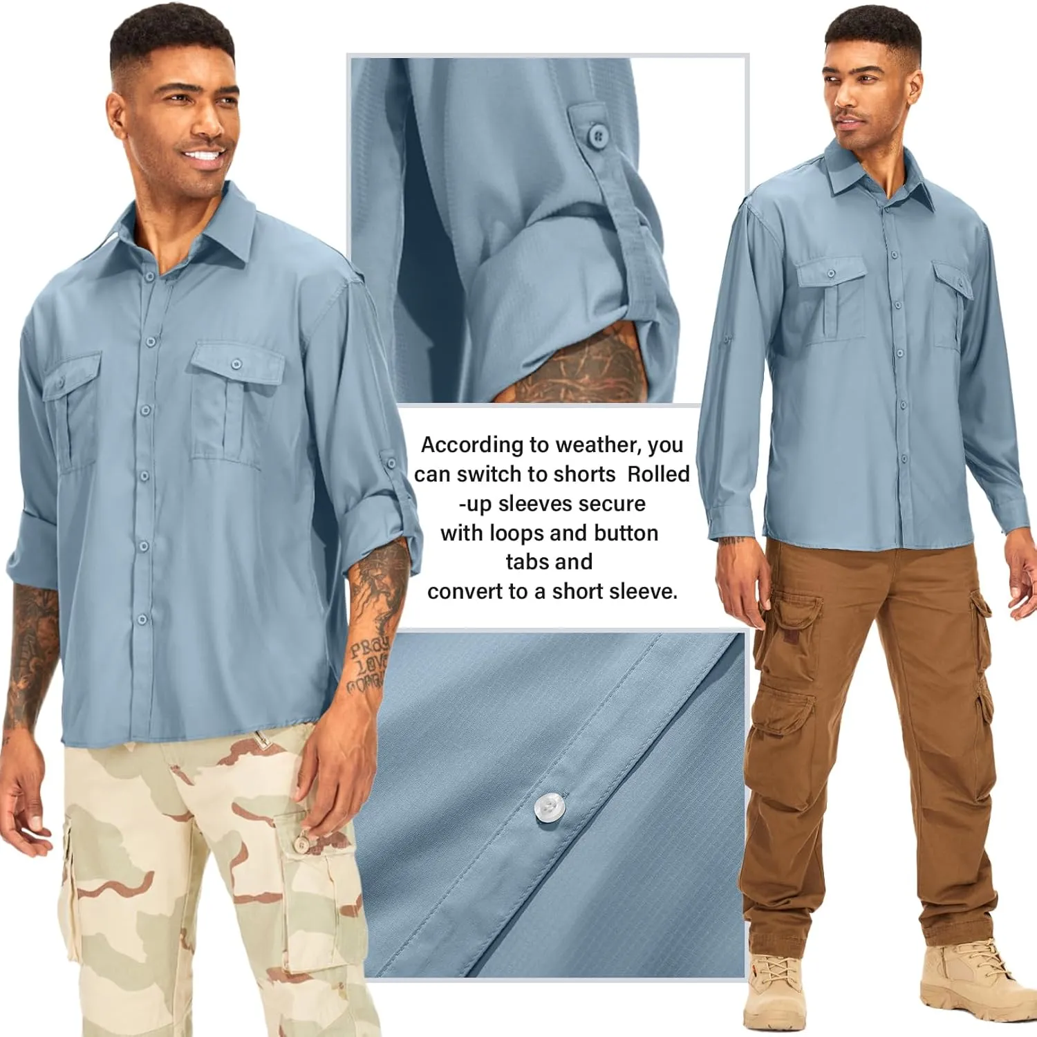 Men's Long Sleeve UV Sun Protection Shirt UPF 50  Quick Dry Cooling,Fishing Shirt for Safari Travel Hiking