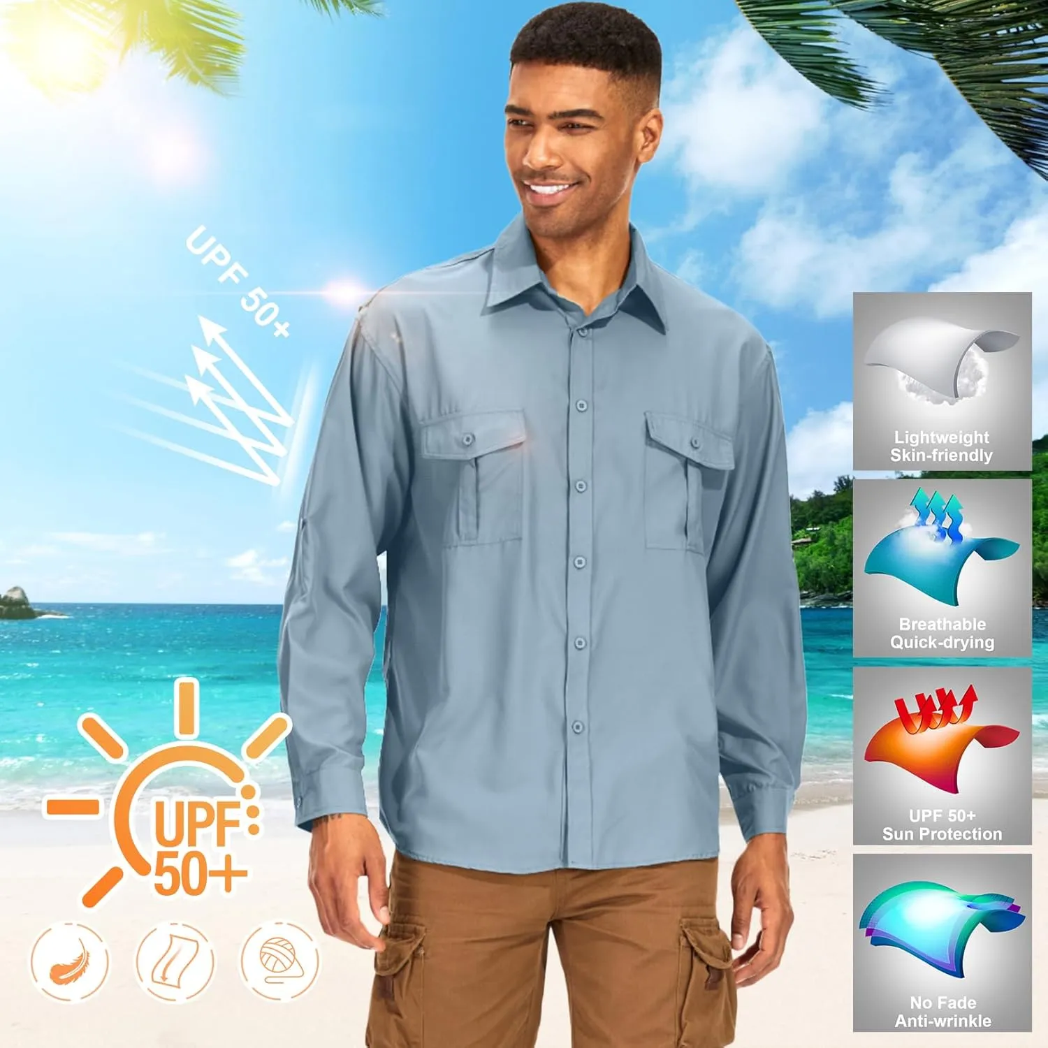 Men's Long Sleeve UV Sun Protection Shirt UPF 50  Quick Dry Cooling,Fishing Shirt for Safari Travel Hiking