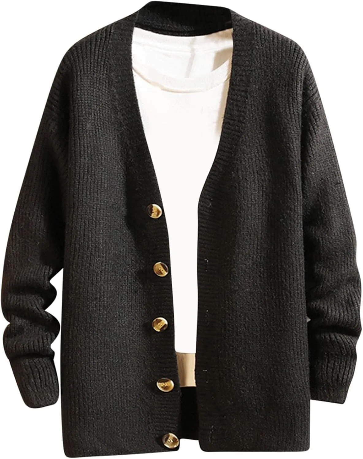 Men's Oversized Cardigan Sweaters Long Sleeve V-Neck Cardigans Loose Casual Buttons Down Ribbed Knitted Sweater