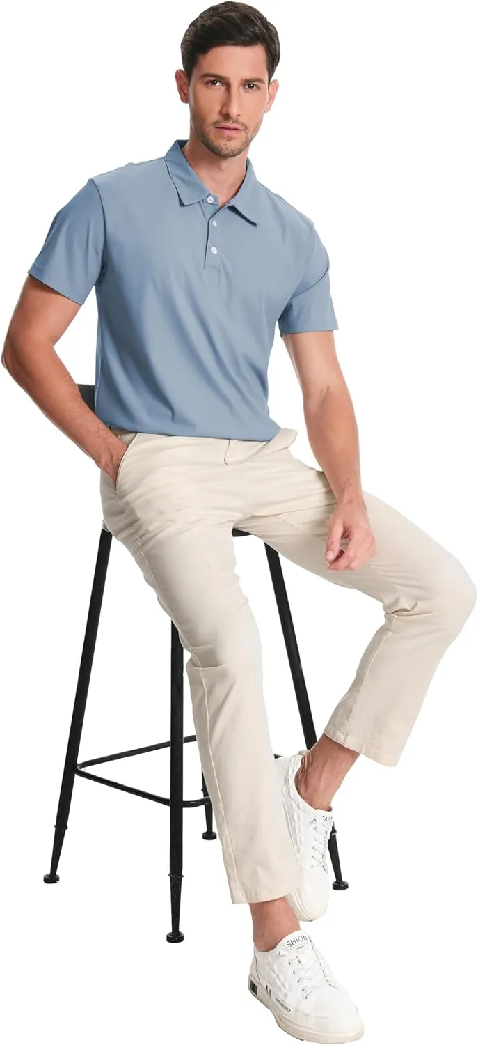 Mens Polo Shirts Collar Short Sleeve Golf Shirt Quicky Dry Moisture Wicking Lightweight Polo T-Shirt