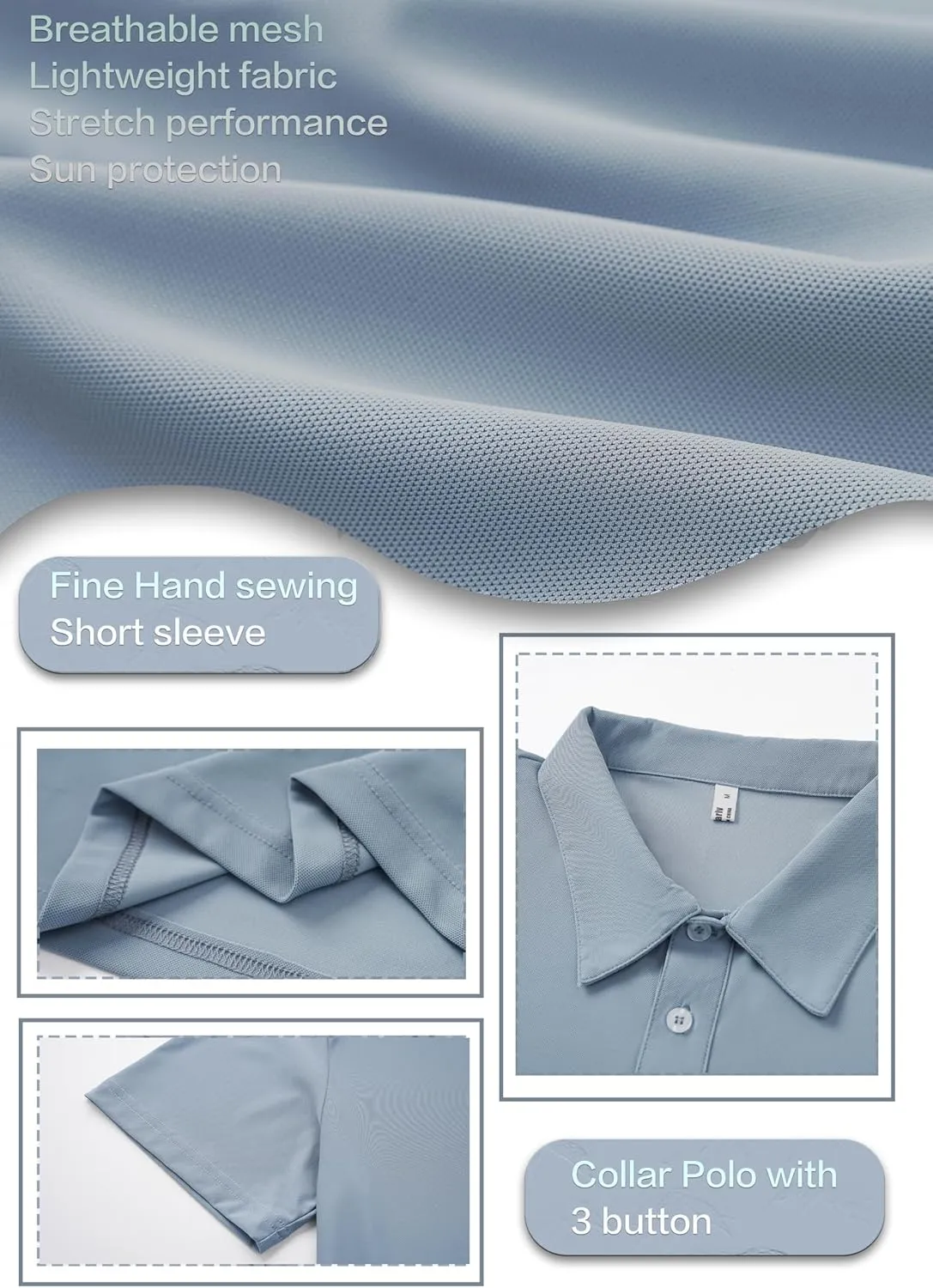 Mens Polo Shirts Collar Short Sleeve Golf Shirt Quicky Dry Moisture Wicking Lightweight Polo T-Shirt