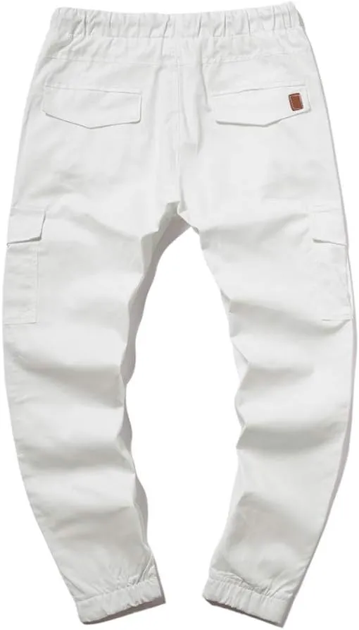 Mens Slim Fit Cargo Pants Casual Stretch Waist Jogger Sweatpants with Flap Pockets Outdoor Work Hiking Trousers