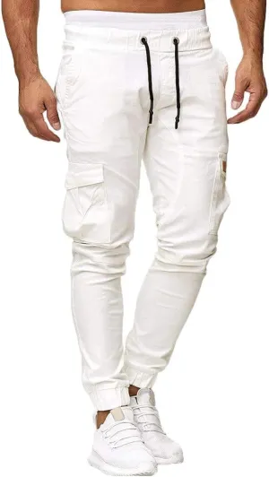Mens Slim Fit Cargo Pants Casual Stretch Waist Jogger Sweatpants with Flap Pockets Outdoor Work Hiking Trousers