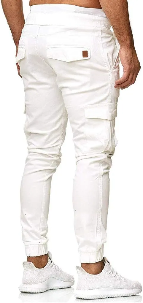 Mens Slim Fit Cargo Pants Casual Stretch Waist Jogger Sweatpants with Flap Pockets Outdoor Work Hiking Trousers