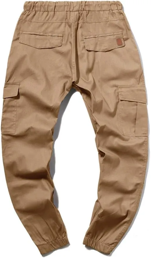 Mens Slim Fit Cargo Pants Casual Stretch Waist Jogger Sweatpants with Flap Pockets Outdoor Work Hiking Trousers
