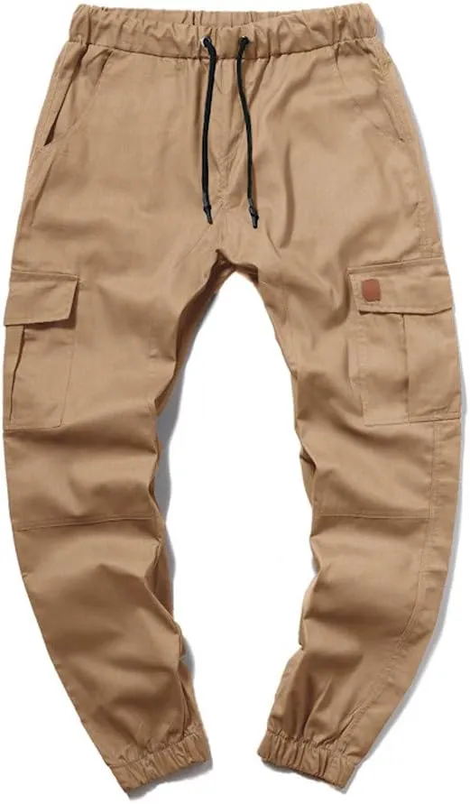 Mens Slim Fit Cargo Pants Casual Stretch Waist Jogger Sweatpants with Flap Pockets Outdoor Work Hiking Trousers