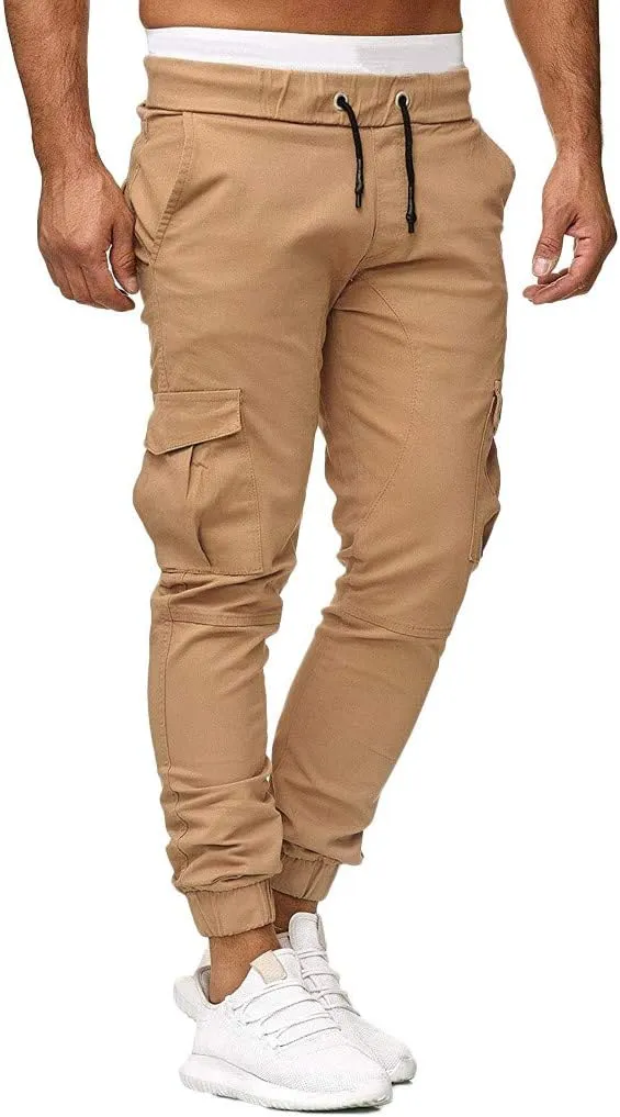 Mens Slim Fit Cargo Pants Casual Stretch Waist Jogger Sweatpants with Flap Pockets Outdoor Work Hiking Trousers