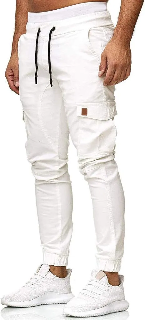 Mens Slim Fit Cargo Pants Casual Stretch Waist Jogger Sweatpants with Flap Pockets Outdoor Work Hiking Trousers