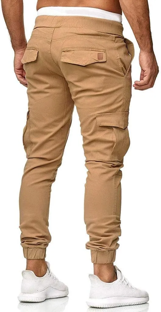 Mens Slim Fit Cargo Pants Casual Stretch Waist Jogger Sweatpants with Flap Pockets Outdoor Work Hiking Trousers