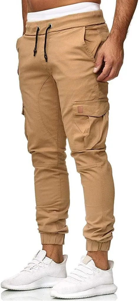 Mens Slim Fit Cargo Pants Casual Stretch Waist Jogger Sweatpants with Flap Pockets Outdoor Work Hiking Trousers