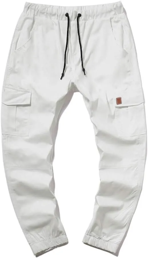 Mens Slim Fit Cargo Pants Casual Stretch Waist Jogger Sweatpants with Flap Pockets Outdoor Work Hiking Trousers
