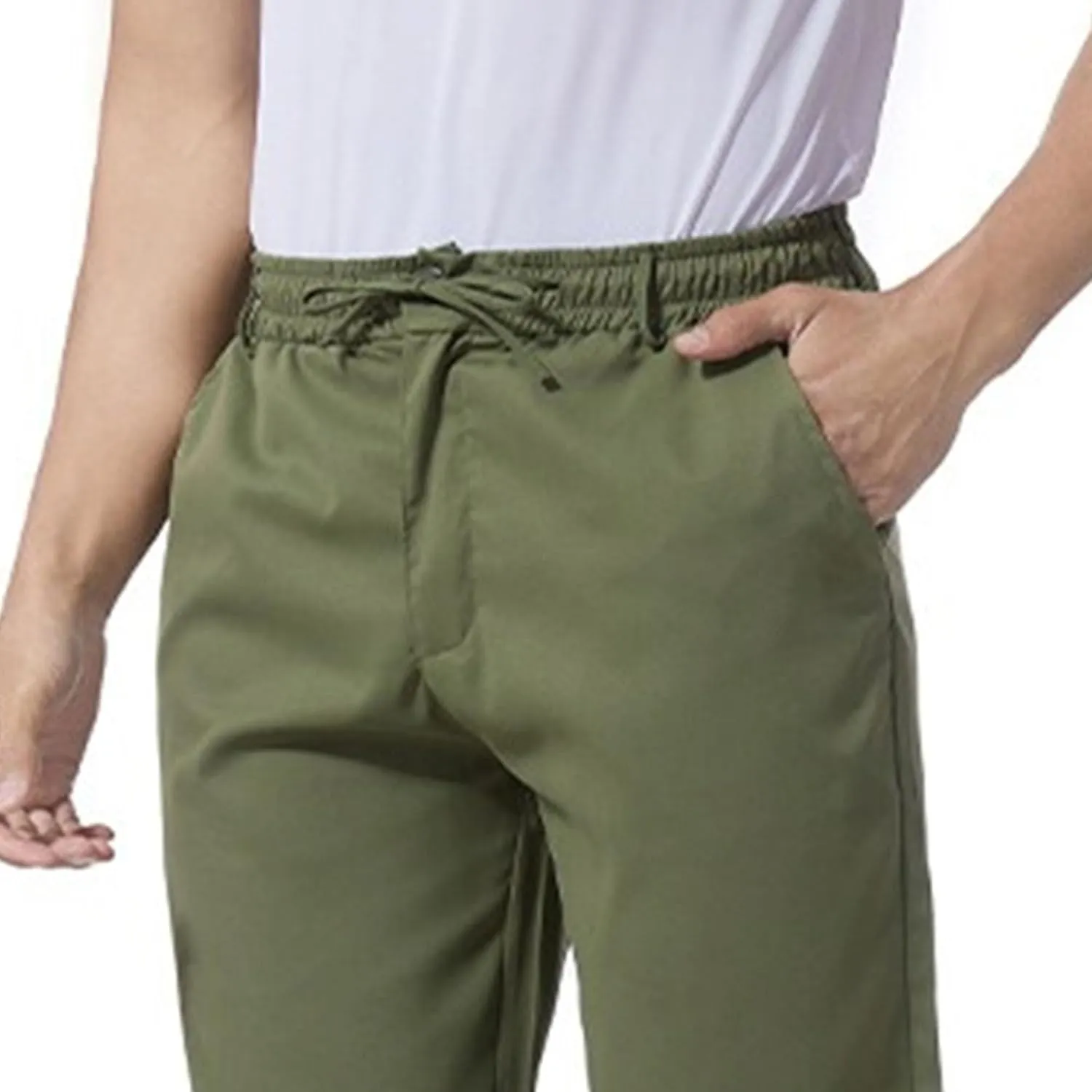Men's Straight Leg Pleated Work Pants Casual Stretch Waist Solid Trousers Yoga Beach Vacation Slack
