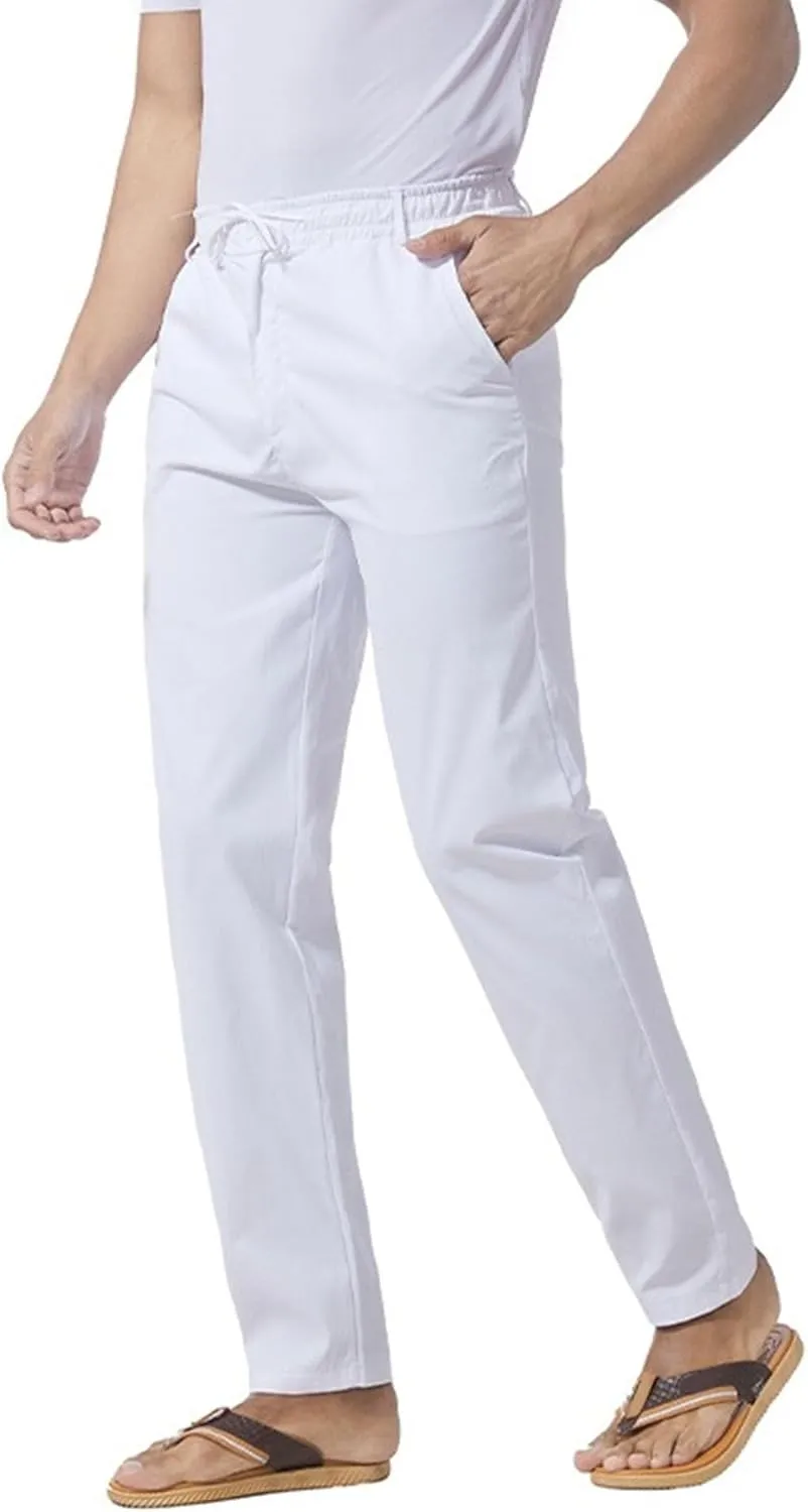 Men's Straight Leg Pleated Work Pants Casual Stretch Waist Solid Trousers Yoga Beach Vacation Slack