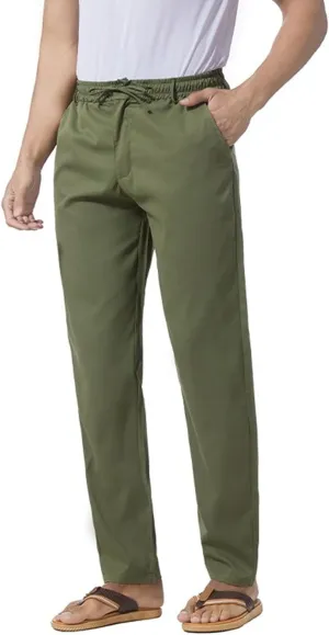 Men's Straight Leg Pleated Work Pants Casual Stretch Waist Solid Trousers Yoga Beach Vacation Slack