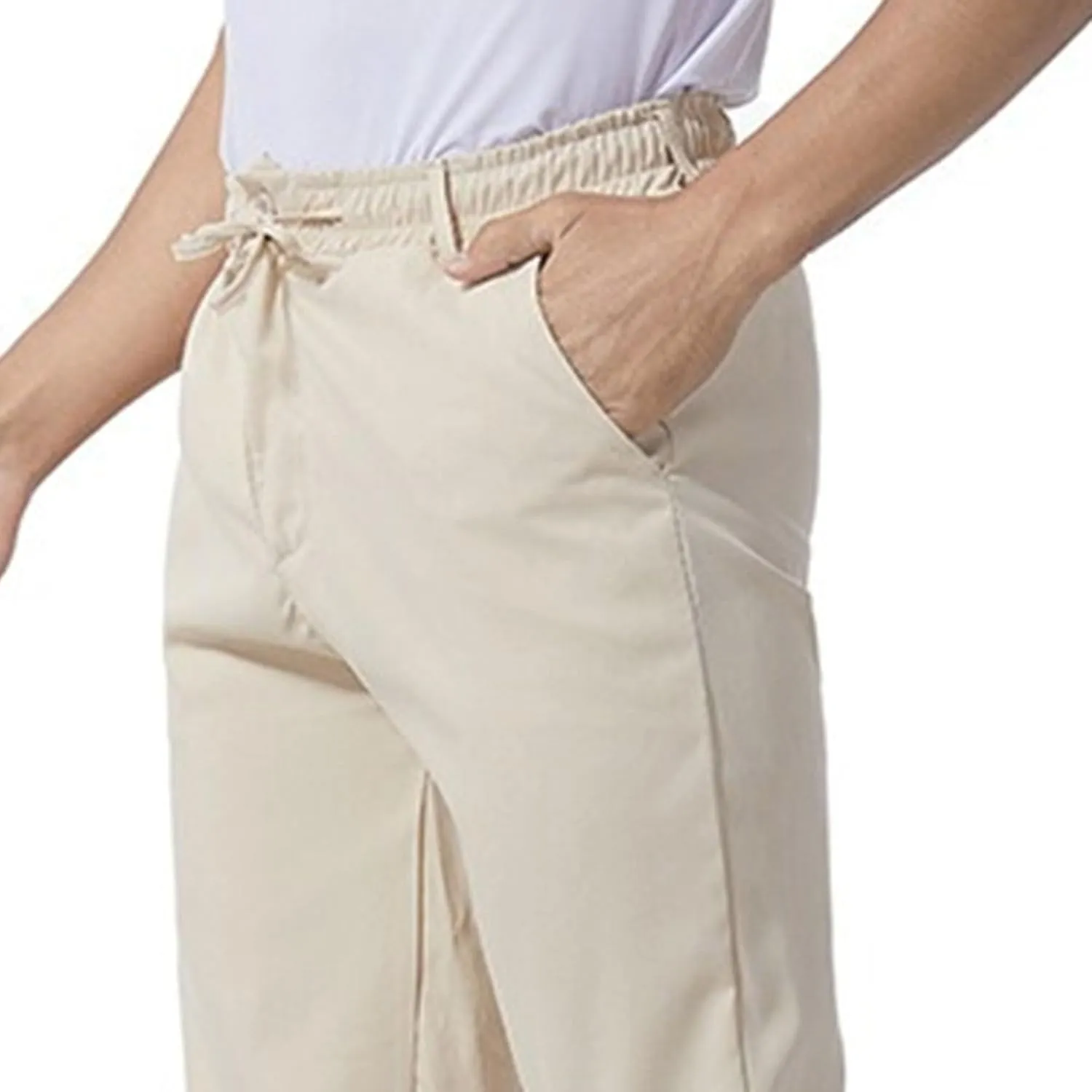 Men's Straight Leg Pleated Work Pants Casual Stretch Waist Solid Trousers Yoga Beach Vacation Slack