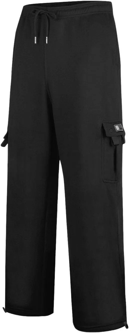 Mens Sweatpants Capri Pants Baggy Straight Wide Leg Casual Pants Elastic Waist Workout Athletic Joggers Pockets
