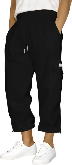 Mens Sweatpants Capri Pants Baggy Straight Wide Leg Casual Pants Elastic Waist Workout Athletic Joggers Pockets