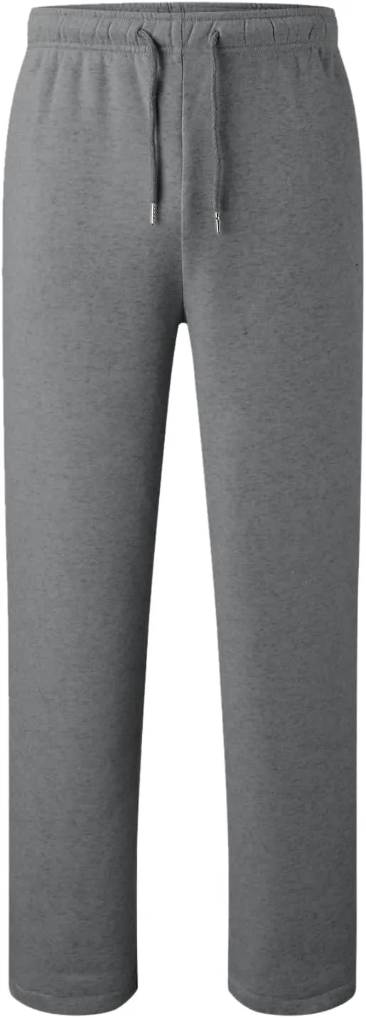 Mens Sweatpants Heavyweight Fleece Cargo Pants, Casual Stretch Elastic Waist Workout Jogger Wide Leg Drawstring Trousers