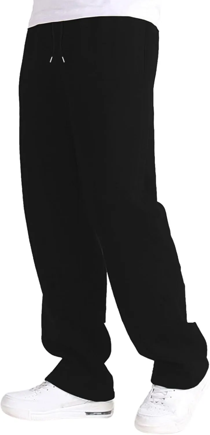 Mens Sweatpants Heavyweight Fleece Cargo Pants, Casual Stretch Elastic Waist Workout Jogger Wide Leg Drawstring Trousers