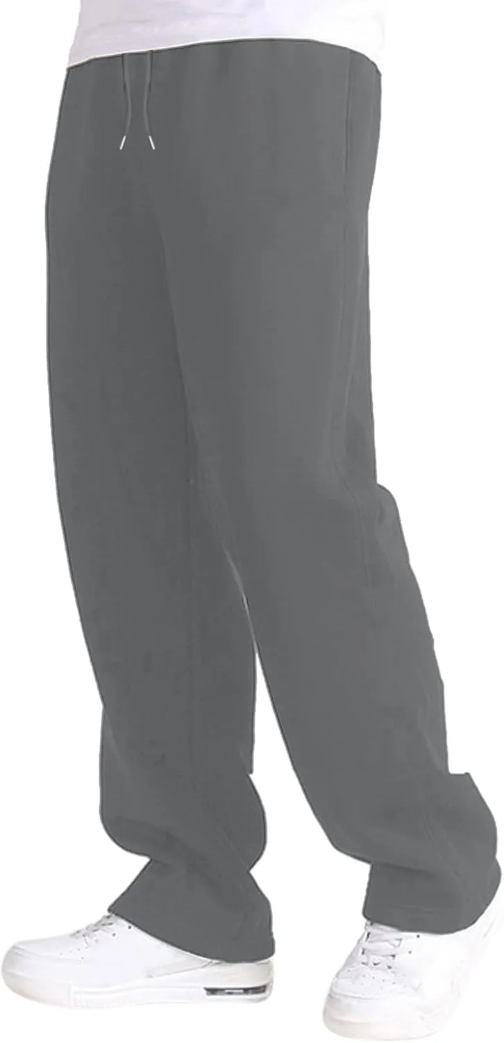 Mens Sweatpants Heavyweight Fleece Cargo Pants, Casual Stretch Elastic Waist Workout Jogger Wide Leg Drawstring Trousers