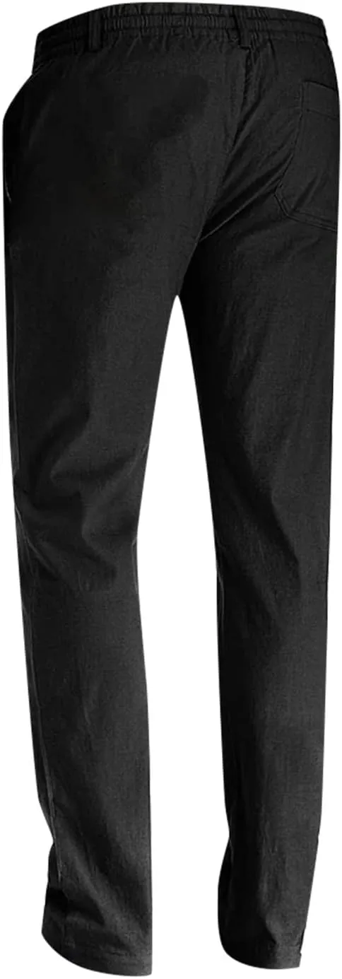 Mens Work Pants Drawstring Elastic Waist Business Casual Trousers Loose Straight Leg Summer Pull On Pants with Pocket